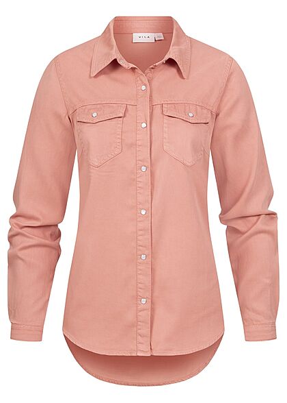 VILA Dames NOOS Basic Denim Shirt met 2 borstzakken roze - Art.-Nr.: 22010405