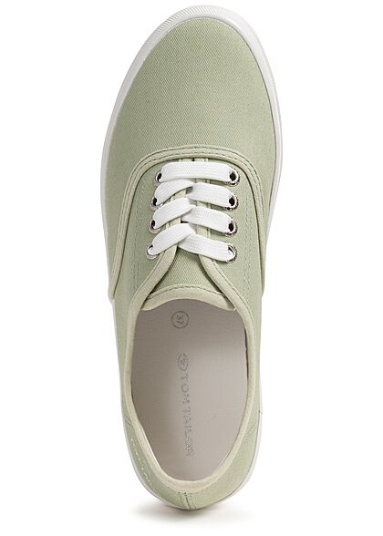 Tom Tailor Dames Canvas platte sneaker met veters mintgroen
