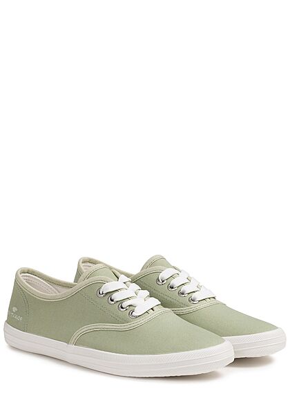 Tom Tailor Dames Canvas platte sneaker met veters mintgroen