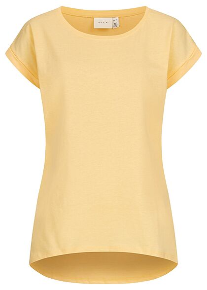 VILA Dames NOOS Basic T-Shirt met mouwomslag geel - Art.-Nr.: 22010462