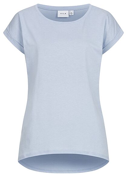 VILA Dames NOOS Basic T-Shirt met mouwomslag blauw - Art.-Nr.: 22010463