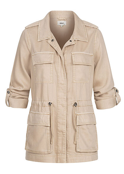 ONLY Dames Jas met 4 zakken en tunnelkoord in de taille beige