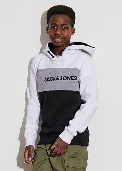 Jack and Jones Junior NOOS Hoodie met logo-opdruk wit zwart grijs