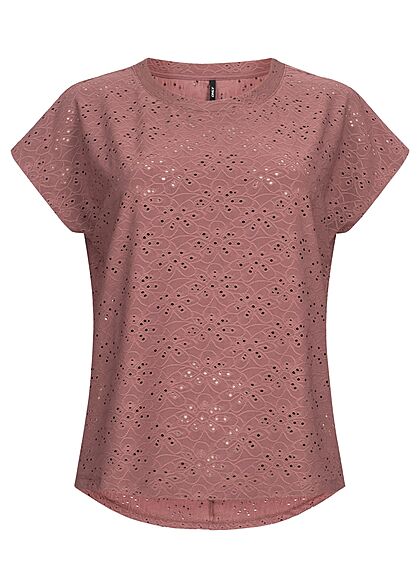 ONLY Dames NOOS Oversized T-shirt met bloemgaatjesmotief rozebruin