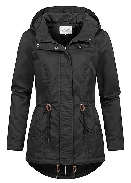 ONLY Dames Korte Canvas Parka met kap en 3 zakken zwart