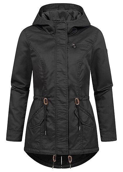 ONLY Dames Korte Canvas Parka met kap en 3 zakken zwart