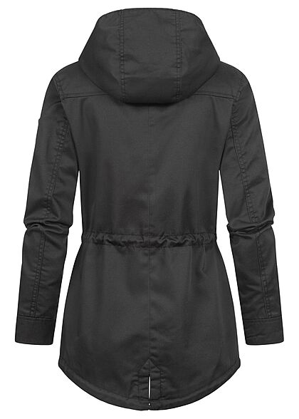 ONLY Dames Korte Canvas Parka met kap en 3 zakken zwart