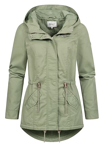 ONLY Dames Korte Canvas Parka met kap en 3 zakken groen