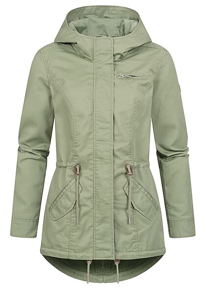 ONLY Dames Korte Canvas Parka met kap en 3 zakken groen
