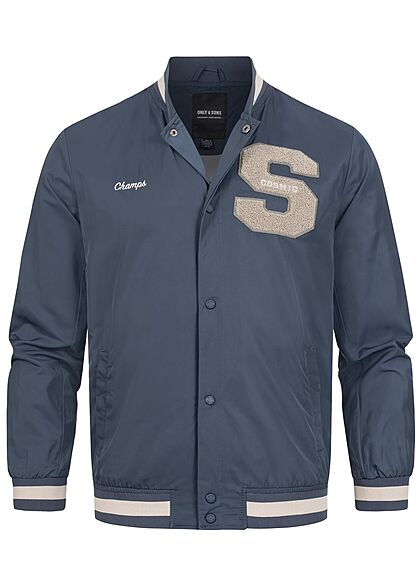 ONLY & SONS Heren College Varsity Jas met 2 zakken blauw