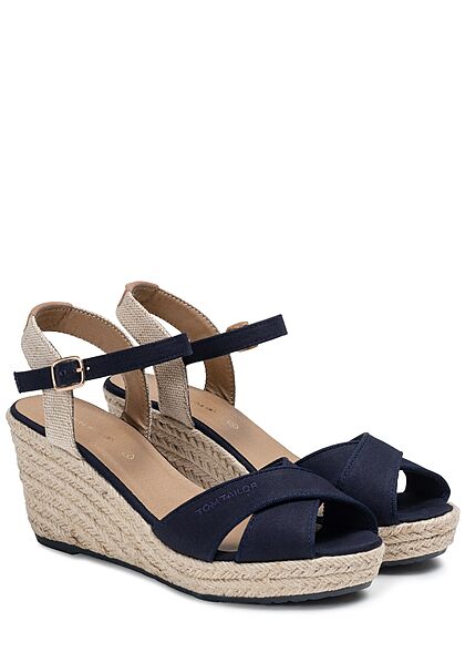 Tom Tailor Dames Plateau sandalen met gesp en hak van 8,5cm marineblauw