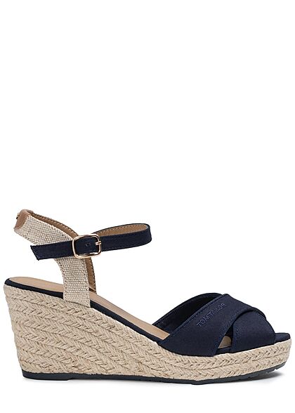 Tom Tailor Dames Plateau sandalen met gesp en hak van 8,5cm marineblauw