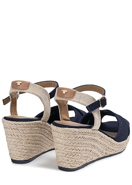 Tom Tailor Dames Plateau sandalen met gesp en hak van 8,5cm marineblauw