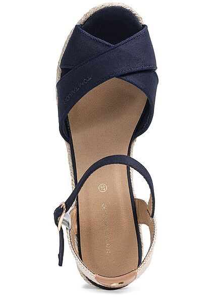 Tom Tailor Dames Plateau sandalen met gesp en hak van 8,5cm marineblauw