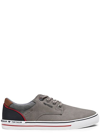 Tom Tailor Heren Platte Sneaker met veters grijs blauw