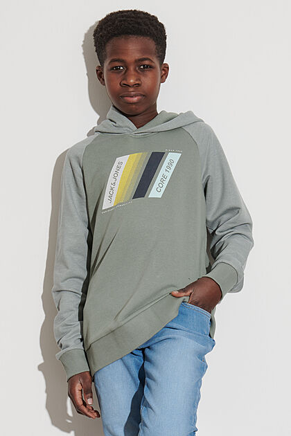 Jack and Jones Junior Jongens Hoodie met logo-opdruk grijs