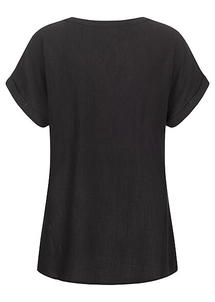 Vero Moda Dames T Shirt met turn up details en V hals zwart