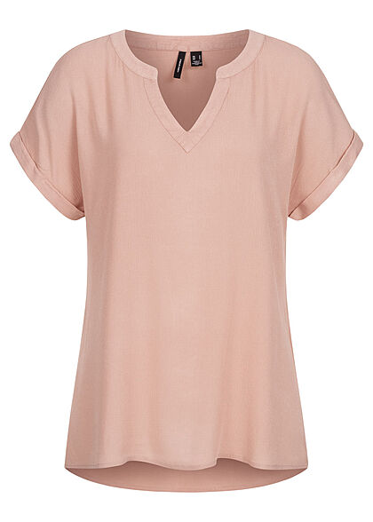 Vero Moda Dames T-Shirt met turn-up details en V-hals roze