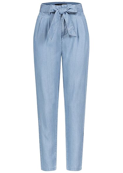 Vero Moda Dames NOOS Stoffen broek in denim look met riem lichtblauw