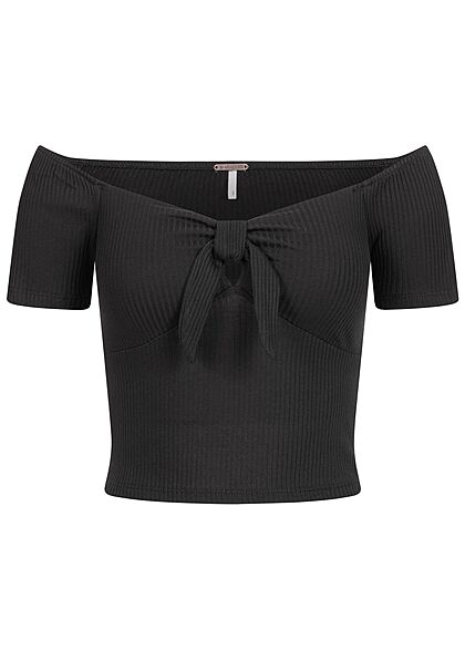 Aiki Dames Kort T-shirt met knoop en structuurstof zwart