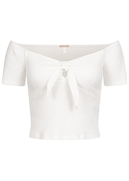 Aiki Dames Kort T-shirt met knoop en structuurstof wit