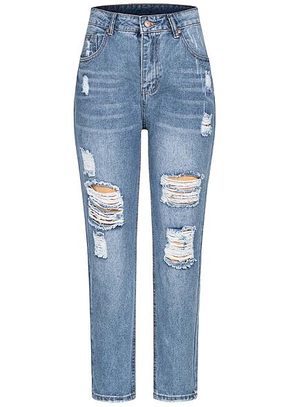 Aiki Dames Jeans Broek met 5 zakken destroyed look lichtblauw - Art.-Nr.: 22020555