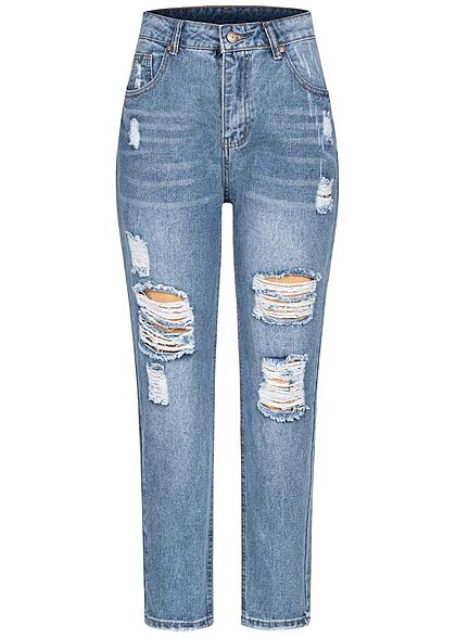 Aiki Dames Jeans Broek met 5 zakken destroyed look lichtblauw
