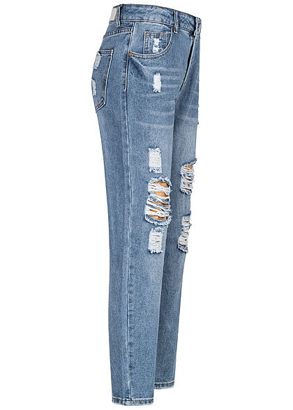 Aiki Dames Jeans Broek met 5 zakken destroyed look lichtblauw