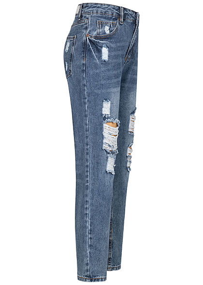 Aiki Dames Jeans Broek met 5 zakken destroyed look blauw