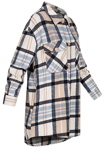 ONLY Dames Overhemd jas met 2 borstzakken geruit marineblauw beige