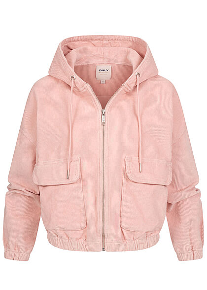 ONLY Dames Corduroy Jas met kap en rits 2 zakken roze