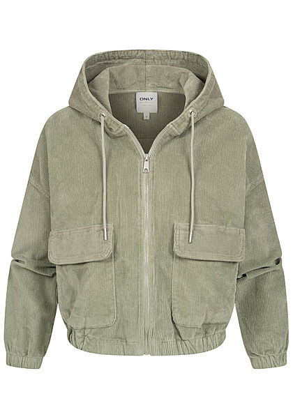 ONLY Dames Corduroy Jas met kap en rits 2 zakken groen