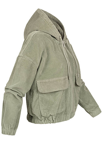 ONLY Dames Corduroy Jas met kap en rits 2 zakken groen