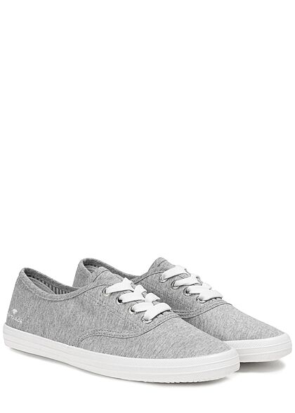 Tom Tailor Dames Canvas platte sneaker met veters grijs