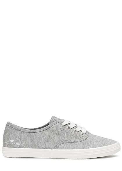 Tom Tailor Dames Canvas platte sneaker met veters grijs