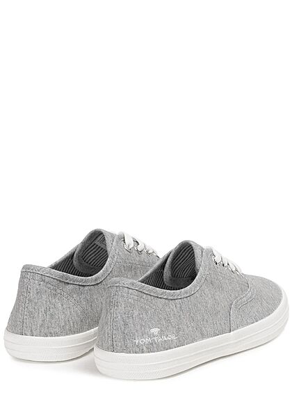 Tom Tailor Dames Canvas platte sneaker met veters grijs