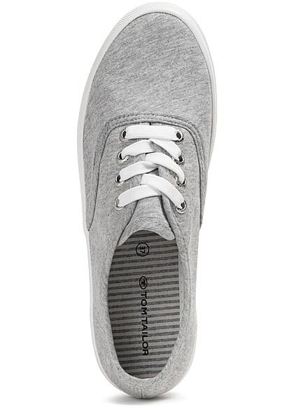 Tom Tailor Dames Canvas platte sneaker met veters grijs