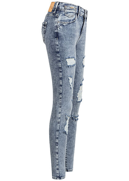 ONLY Dames Skinny Fit Jeans Broek destroyed look lichtblauw