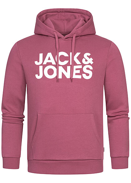 Jack and Jones Heren NOOS Hoodie met voorzak en logoprint roze wit - Art.-Nr.: 22020654
