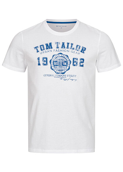 Tom Tailor Heren T-Shirt met logo-opdruk wit blauw - Art.-Nr.: 22020677