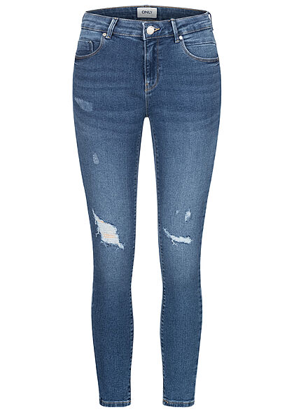 ONLY Dames Push Up Jeans Broek destroyed look medium blauw