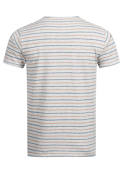 Indicode Heren T-Shirt met strepen en patch grijs blauw oranje