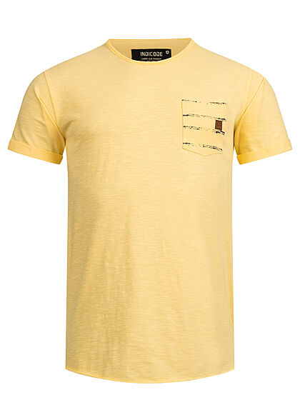 Indicode Heren T-Shirt met borstzak geel - Art.-Nr.: 22020702