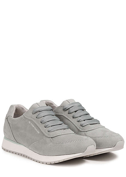 Tom Tailor Dames Sneaker in suede look met veters grijs blauw