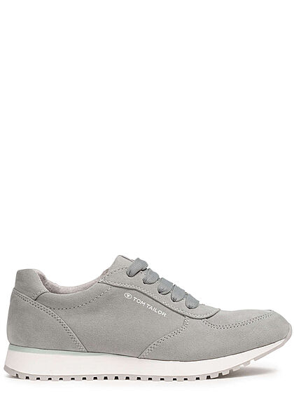 Tom Tailor Dames Sneaker in suede look met veters grijs blauw