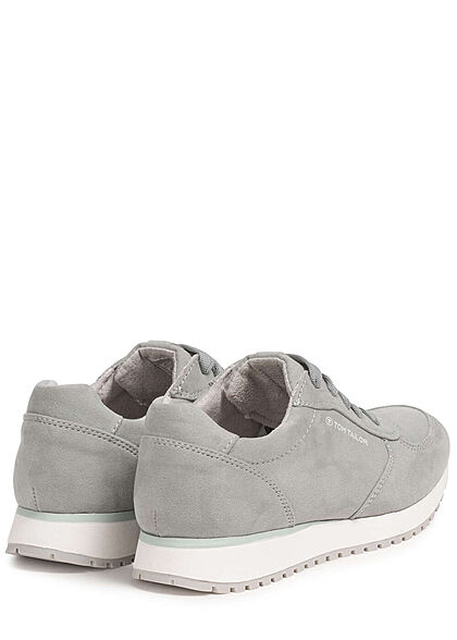 Tom Tailor Dames Sneaker in suede look met veters grijs blauw