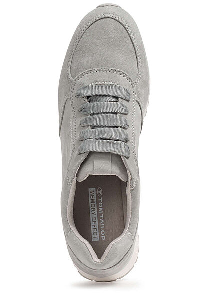 Tom Tailor Dames Sneaker in suede look met veters grijs blauw
