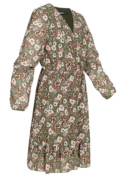 Cloud5ive Dames Chiffon Jurk met V-hals en bloemenprint groen
