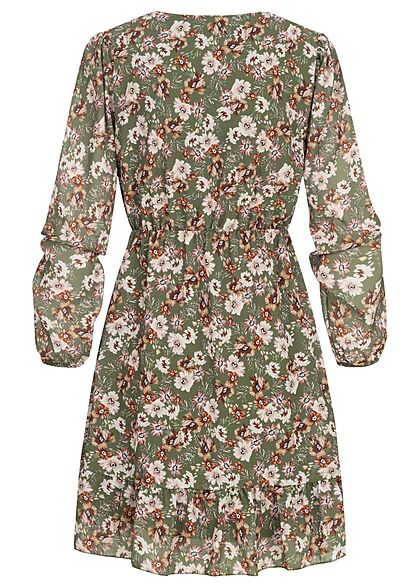 Cloud5ive Dames Chiffon Jurk met V-hals en bloemenprint groen