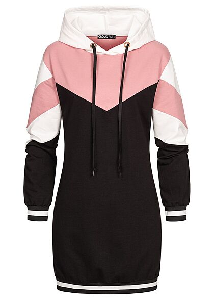 Cloud5ive Dames Hoodie Dress in wit roze en zwart